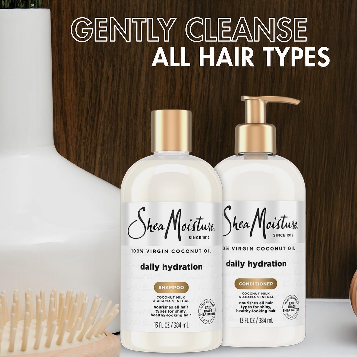 SheaMoisture Shampoo & Conditioner Set, Daily Hydration with Pure Coconut Oil - New Look, Improved Creamy Lather, Cruelty-Free, 13 Oz Ea