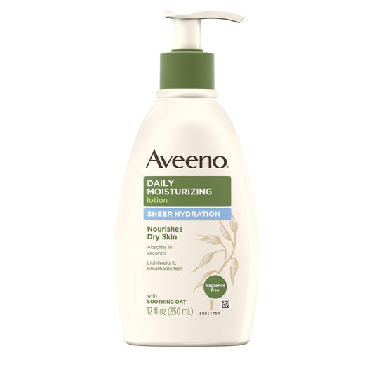 Aveeno Sheer Hydration Daily Moisturizing Lotion For Dry Skin With Soothing Oat, Lightweight, Fast-Absorbing & Fragrance-Free Intense Body