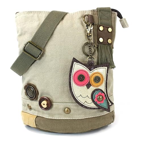 CHALA Patch Cross-Body Women Handbag, Sand Canvas Messenger Bag (Owl)