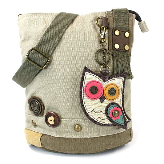 CHALA Patch Cross-Body Women Handbag, Sand Canvas Messenger Bag (Owl)