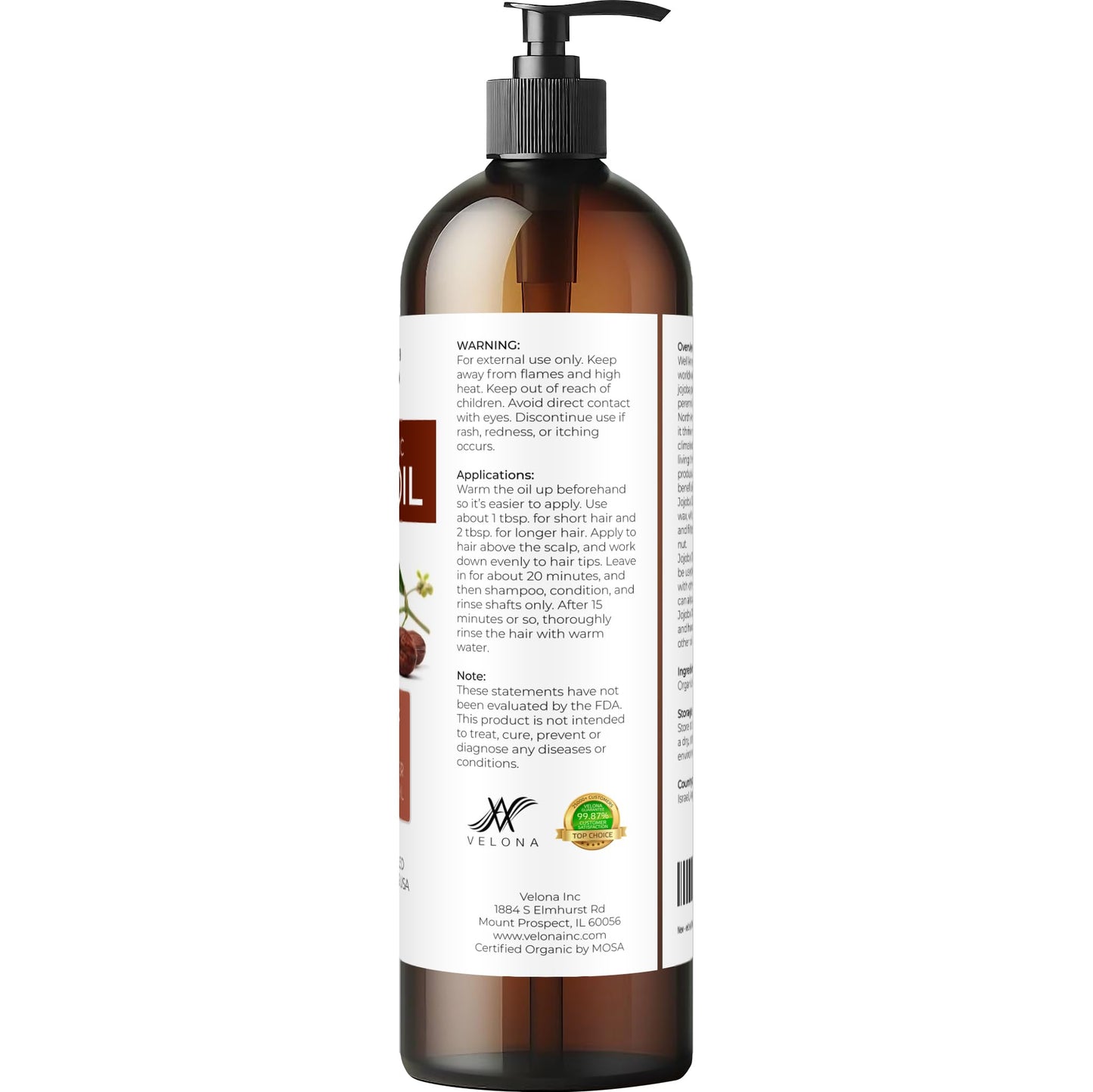 velona Jojoba Oil USDA Certified Organic - 8 fl oz (With Pump) | 100% Pure and Natural | Golden, Unrefined, Cold Pressed, Hexane Free | Moisturizing