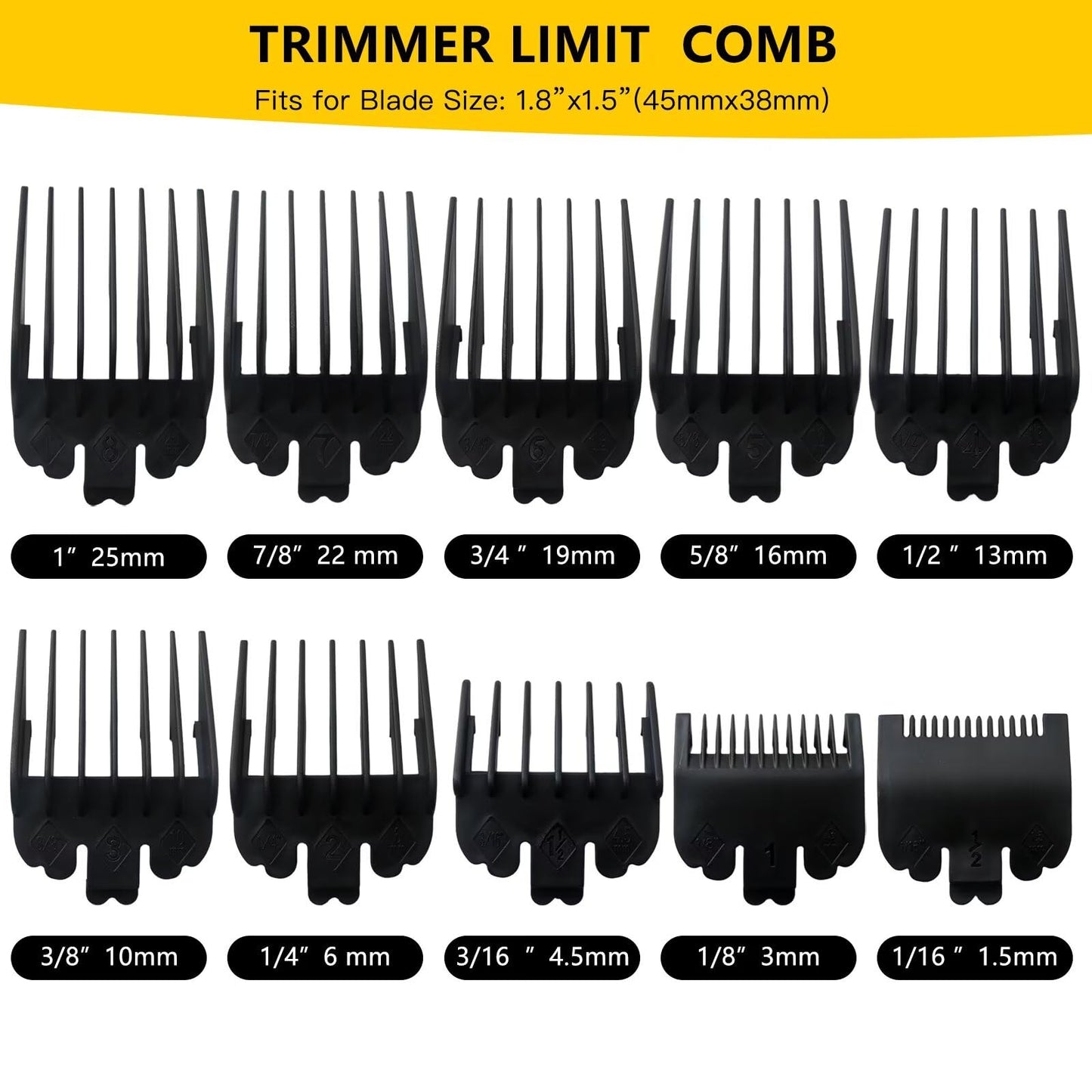 WELURE 10Pcs Clipper Guards Set Replacement for Limural K11S/ Novah HCL-001/ Surker K7S/K9C/K9S - 1/16" to 1" - Black Beauty and Personal Care WELURE
