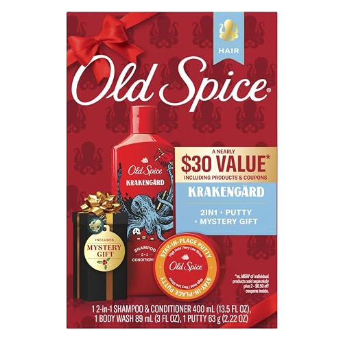 Old Spice Holiday Gift Set, 2-in-1 Shampoo & Conditioner, Body Wash and Hair Pomade (Krakengard)