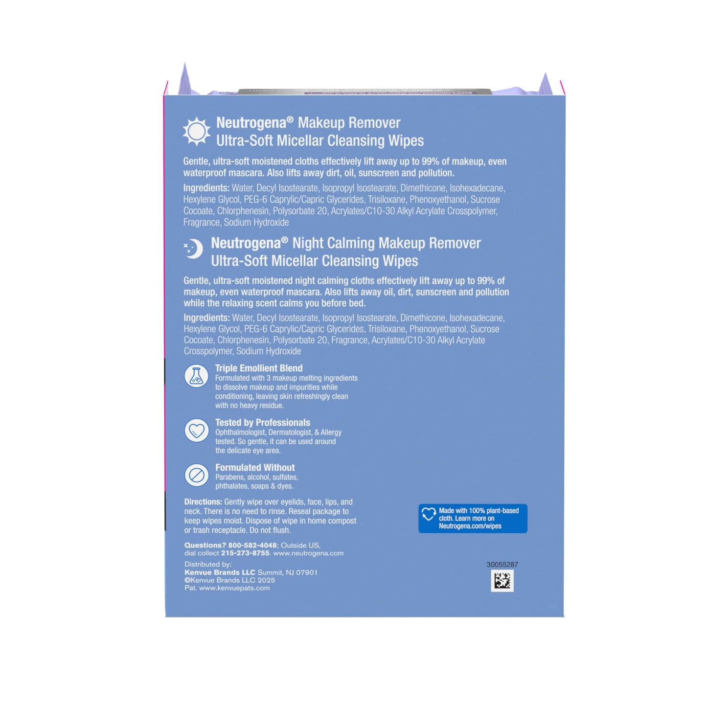 Neutrogena Day & Night Facial Cleansing Wipes, Makeup Remover Face Cleansing Towelettes & Night Calming Facial Cloths, 100% Plant Based Fibers Wipe
