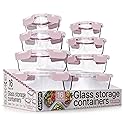 Bakken Borosilicate Glass Food Storage Containers with Lids 16 Pieces, BPA-Free Stackable Lunch & Leftover Containers, Microwave, Freezer…