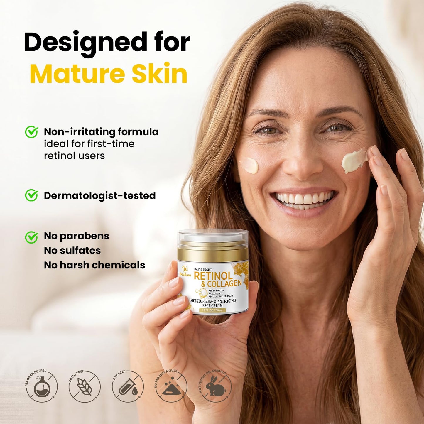 Retinol Cream for Face Anti Aging: Wrinkle Cream for Face Neck with Collagen Hyaluronic Acid - Night Moisturizer for Men Women - Facial Skin Care Gift Beauty and Personal Care Bealions