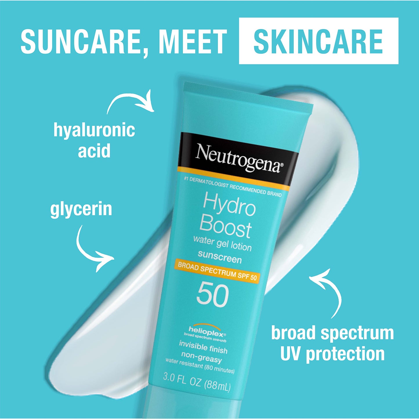 Neutrogena Hydro Boost Water Gel Moisturizing Sunscreen Lotion, Broad Spectrum Sunblock SPF 50, Water Resistant Travel Size Sunscreen For Sensitive