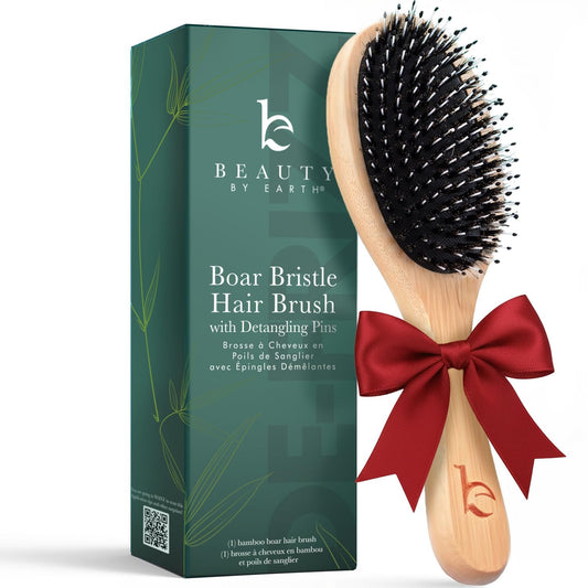 Boar Bristle Hair Brush - Smoothes & Detangles All Hair Types, Hairbrush for Women, Men & Kids, Brush for Thick Hair, Distributes Oils for Natural