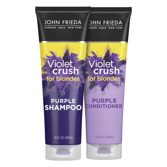 John Frieda Violet Crush Purple Shampoo and Conditioner Set for Blonde Hair, Neutralizes Yellow Tones for Bleached, Blonde, and Platinum Hair, 8.3 Oz Beauty & Personal Care John Frieda