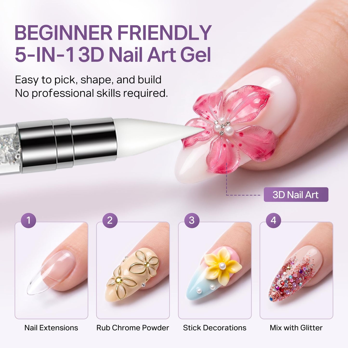 MIZHSE 3D Gel Nail Art Sculpting Molding Gel 3PCS Clear White & Nail Lamp Beauty and Personal Care MIZHSE
