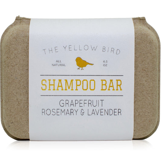 The Yellow Bird Solid Bar Shampoo Soap. Grapefruit, Rosemary, and Lavender. Mild Natural and Organic Ingredients. Sulfate Free. Gentle Scalp + Hair
