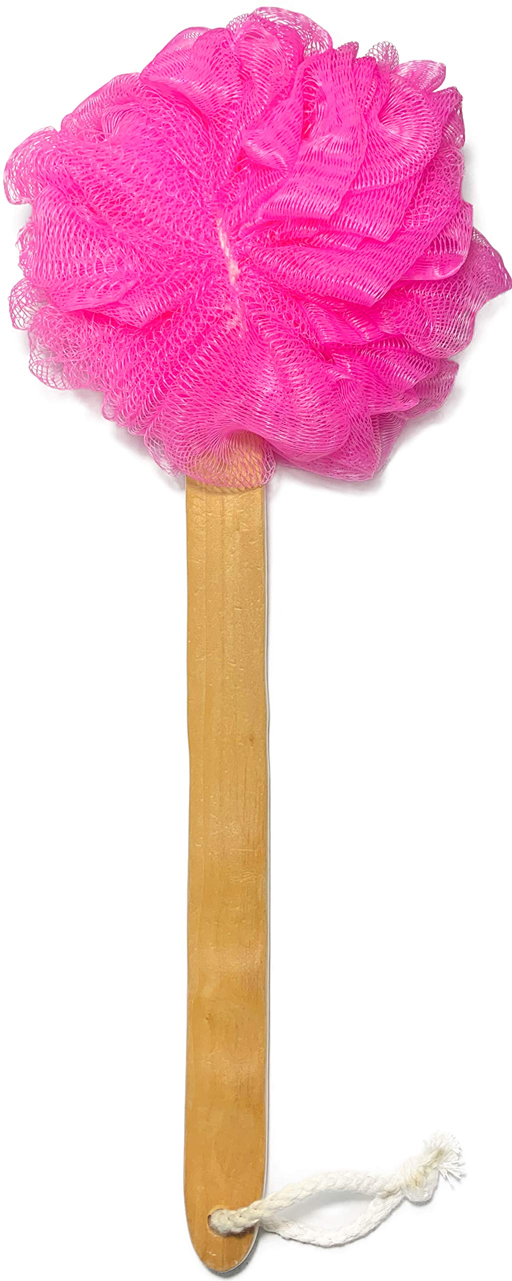 3 Pack Exfoliating Loofah luffa loofa Bath Back Brush On a Stick - Long Wooden Handle with Radian is Ergonomic for Men and Women - Shower Sponge Body