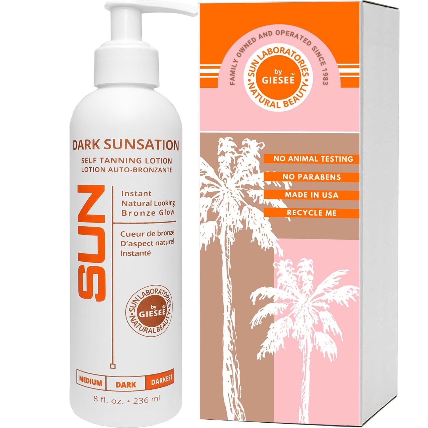 Sun Laboratories By Giesee Dark Sunsation Sunless Tanning Lotion 8 oz - Ultra Dark Self Tanner for Men and Women, Long Lasting Tanning Lotion, Sunless