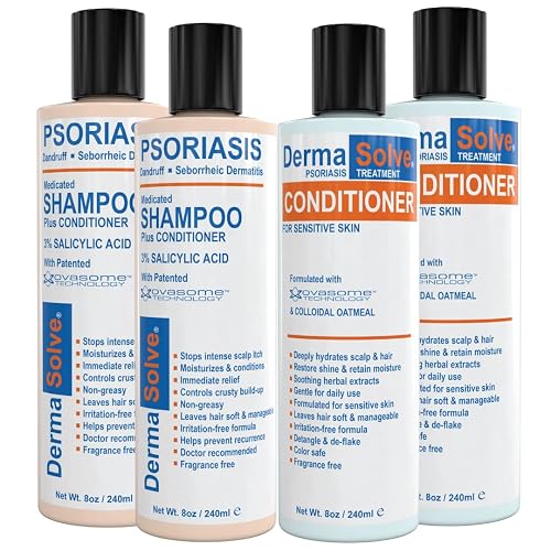 Scalp Psoriasis & Dandruff Shampoo and Conditioner by DermaSolve - Seborrheic Dermatitis Products - Naturally Heals Itchy Flakey Inflamed Skin