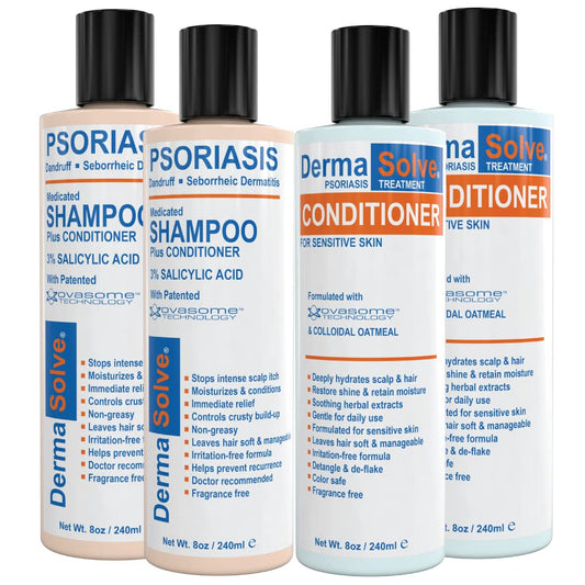 Scalp Psoriasis & Dandruff Shampoo and Conditioner by DermaSolve - Seborrheic Dermatitis Products - Naturally Heals Itchy Flakey Inflamed Skin