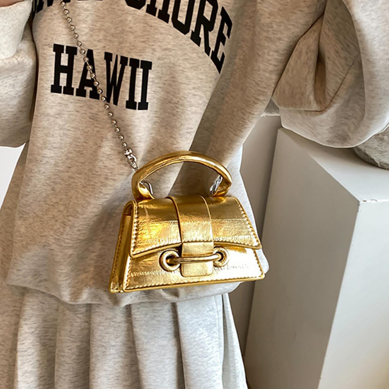 Mini Crossbody Bags Women's Y2K Purses Top Handle Crossbody Bag Clutch Shoulder Handbag for Cocktail Gold