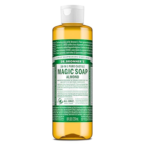 Dr. Bronner's Pure-Castile Magic Soap Liquid (Almond, 8 Ounce) - Made with Regenerative Organic Certified Oils, 18-in-1 Uses: Face, Body, Hair