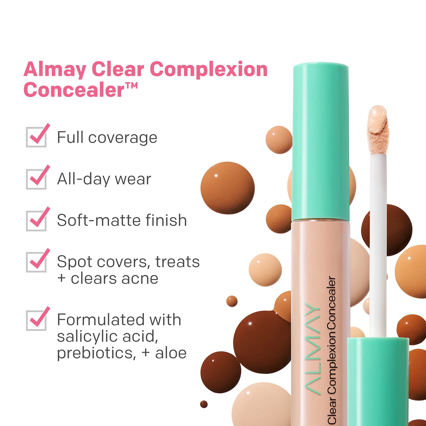 Almay Clear Complexion Acne & Blemish Spot Treatment Concealer Makeup with Salicylic Acid- Lightweight, Full Coverage, Hypoallergenic, Fragrance-Free