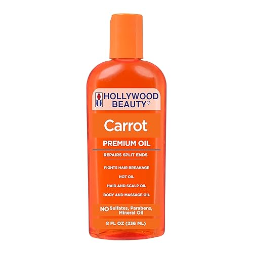 Hollywood Beauty Carrot Hair Oil, 8oz Bottle, Hair, Scalp, Skin, Nail, & Massage Oil, Helps Repair Damaged Hair & Skin, Can be Used as a Hot Oil