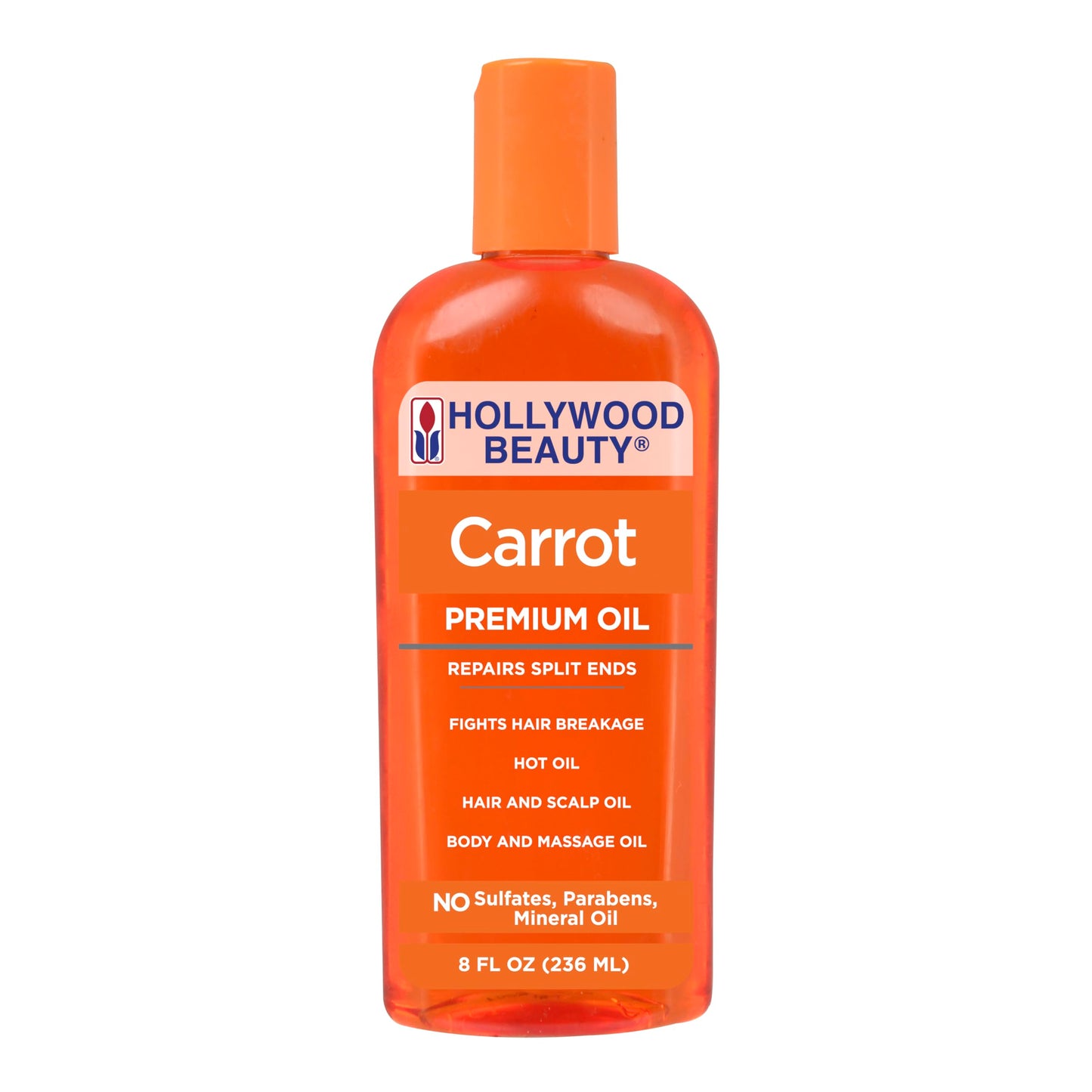 Hollywood Beauty Carrot Hair Oil, 8oz Bottle, Hair, Scalp, Skin, Nail, & Massage Oil, Helps Repair Damaged Hair & Skin, Can be Used as a Hot Oil