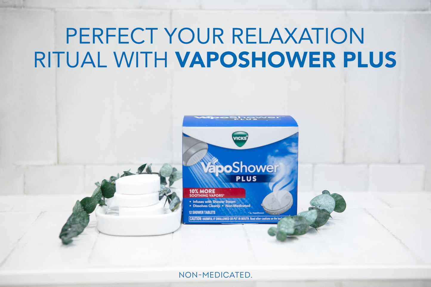Vicks VapoShower Plus Shower Steamers – 12 Ct Eucalyptus & Menthol Scented Aromatherapy Shower Tablets, Clean Dissolving Bombs