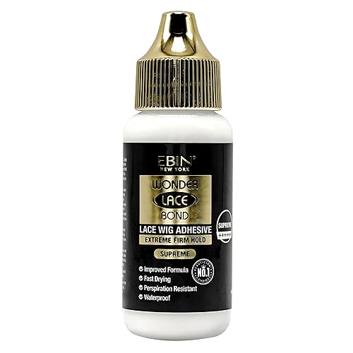 EBIN NEW YORK Wonder Lace Bond Supreme Hold Lace Wig Glue 1.15 Fl Oz Supreme, Maximum Strength, Waterproof, Quick Drying, Latex Free, Long Lasting