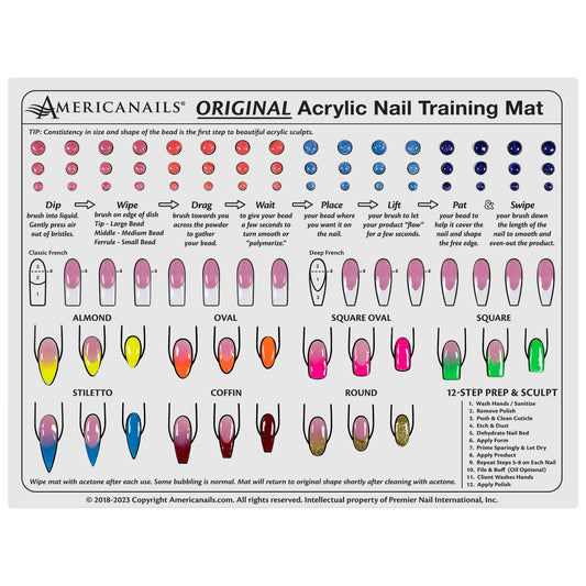 Americanails Acrylic Nail Training Mat - Silicone Trainer Sheet for Application Practice, Flexible Roll Up Pad Template for Acrylic Fingernails, Learn