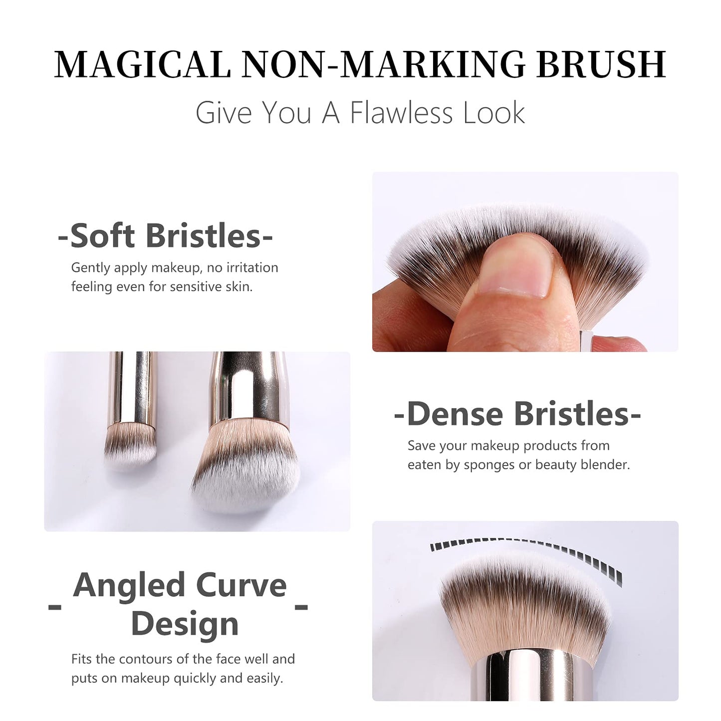 Kugge Under Eye Concealer Brush & Foundation Brush for Liquid Makeup, 2PCS Dense Synthetic Angled Kabuki Blending Makeup Brush, for Liquid, Cream