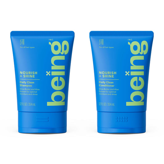 being NOURISH + SHINE Daily Clean Shampoo and Conditioner Set 354mL with Shea Butter and Aloe Extract