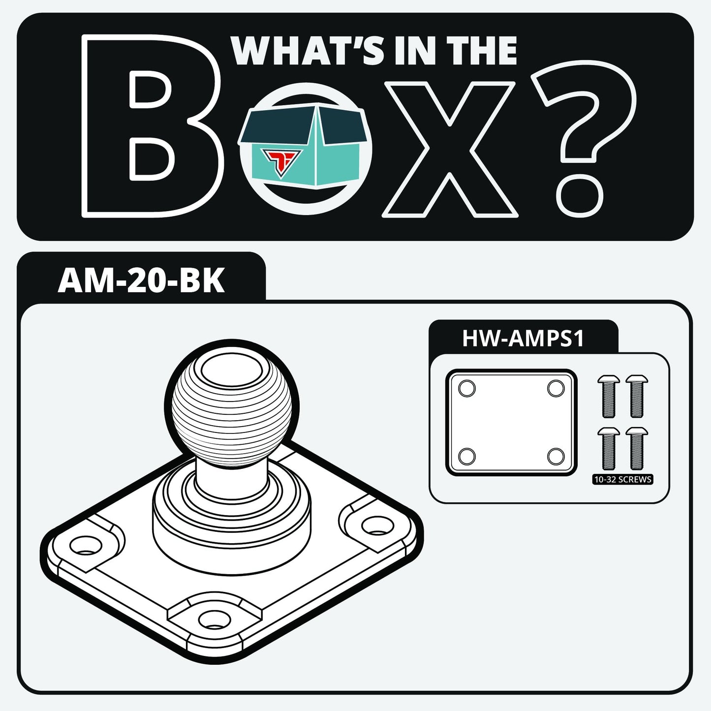 Tackform AMPS Mount - 20mm Ball | Aluminum | 4-Hole Drill Base | Mount to Dash, AMPS, or Grid Brackets | Includes Hardware Kit | NOT Compatible…