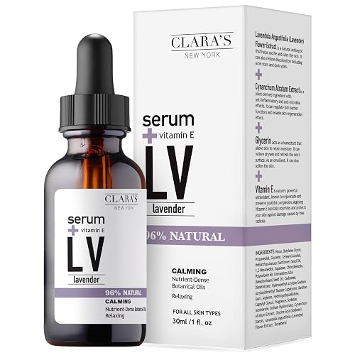 Clara’s New York Calming Lavender Facial Serum with Vitamin E - Hydrating & Soothing Face Serum for Sensitive Skin - Made in USA 30ml / 1 Fl Oz