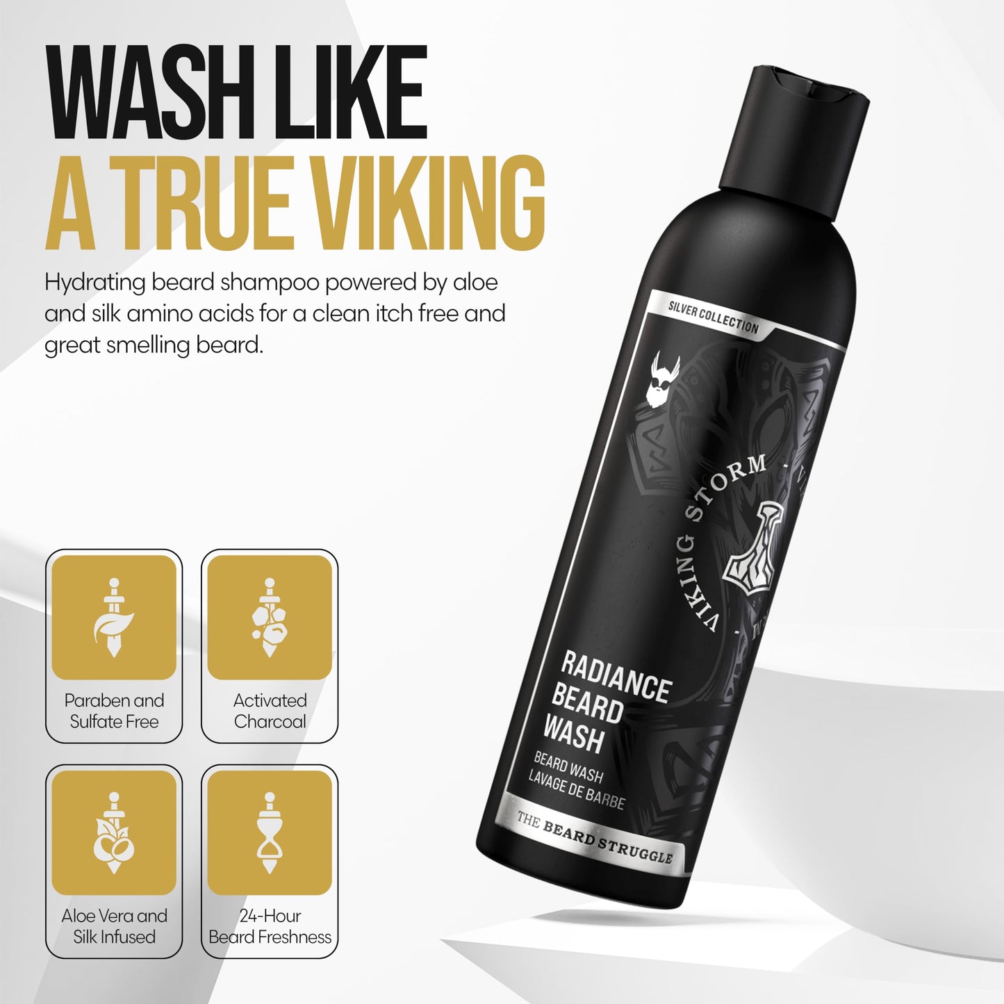 The Beard Struggle Radiance Beard Wash - Silver Collection, Viking Storm - Deep Clean & Hydrated Care - Beard Cleanser for Men (8 fl oz) Beauty and Personal Care The Beard Struggle
