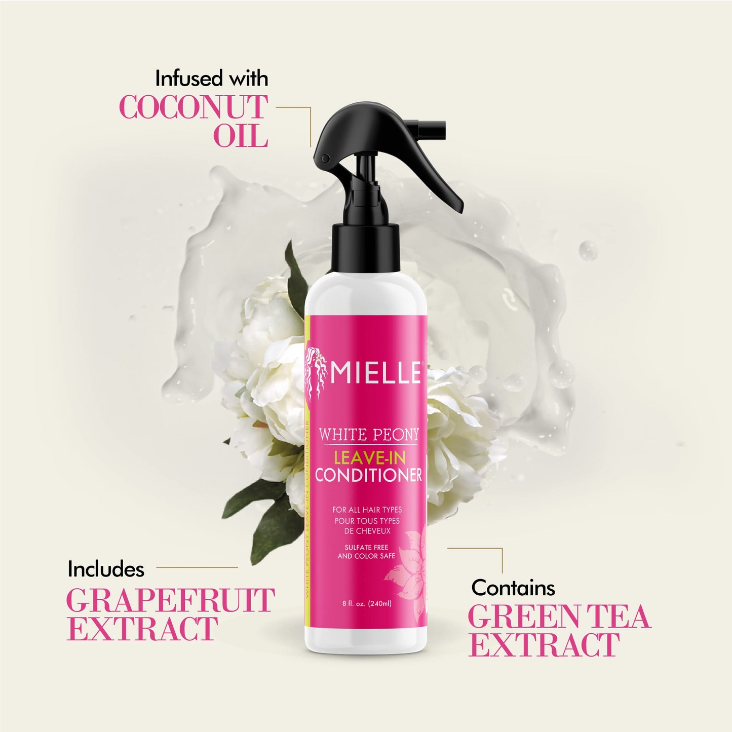 Mielle Organics White Peony Leave-In Conditioner Spray - Ultra-Moisturizing Detangler for Curly & Natural Hair - Frizz Control & Moisture Seal Beauty and Personal Care Mielle Organics