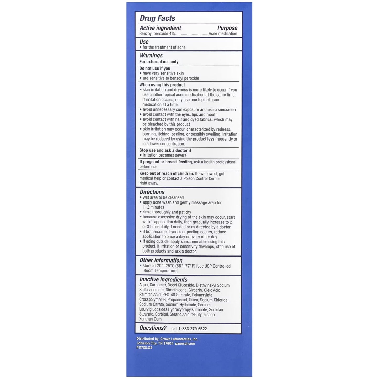 PanOxyl 4 Acne Creamy Wash, 4% Benzoyl Peroxide 6 oz (Pack of 10)
