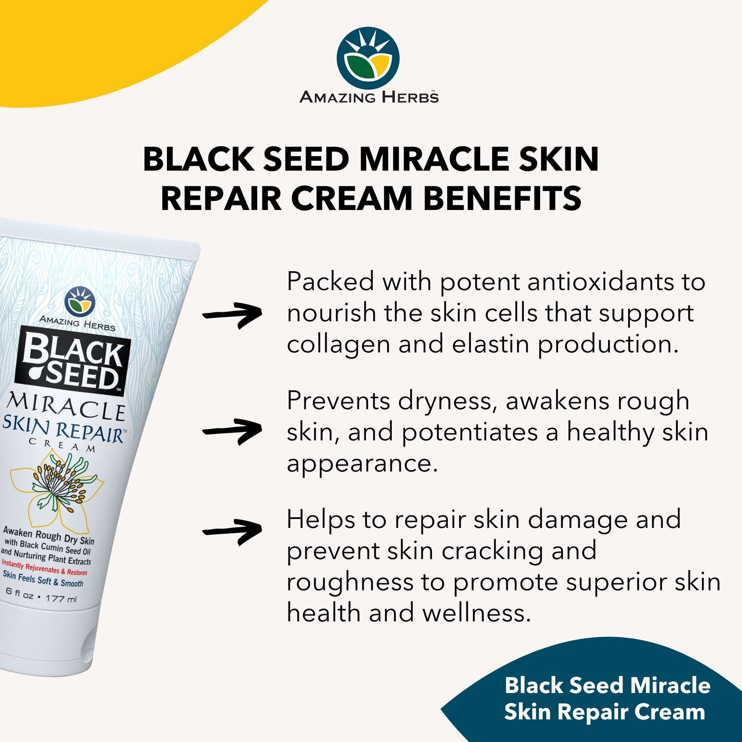 Amazing Herbs Black Seed Miracle Skin Repair Cream - Non-Allergenic Formula, Black Cumin Seed Oil, Vitamin E, and Other Essential Oils Support