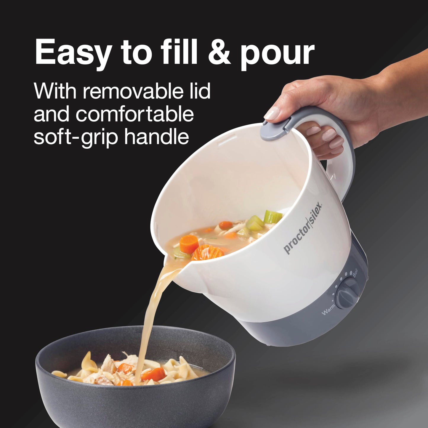 Proctor Silex 32oz Adjustable Temperature Hot Pot, Electric Kettle for Tea, Boiling Water, Cooking Ramen, Noodles and Soup, PFAS-Free Nonstick…