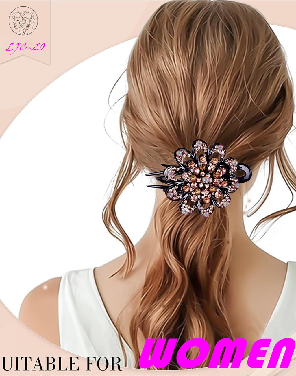 5 Pcs double flower decorative jeweled rhinestone hair clip pretty fancy floral thick crystal hair clips for women beautiful fashion designer asian