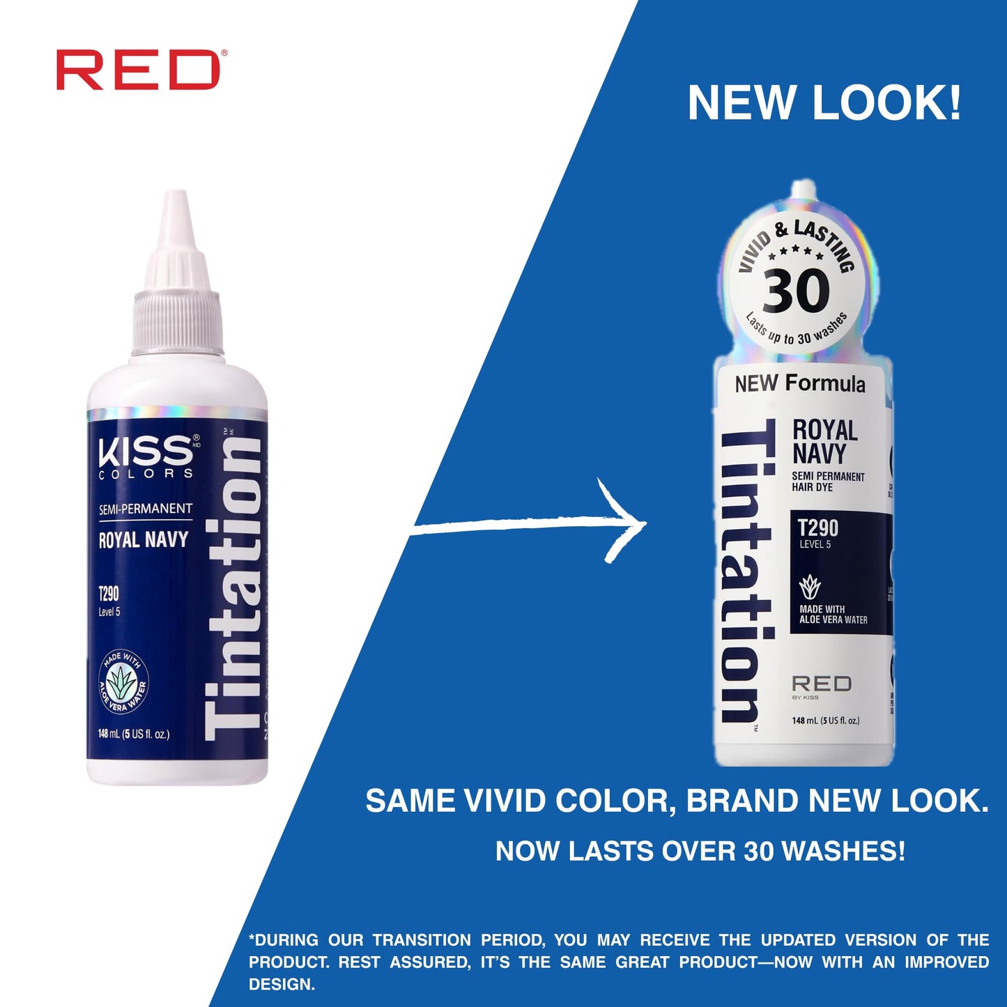Red by Kiss Tintation Semi-Permanent Hair Color, Aloe Vera Water Based, Argan Oil, Olive Oil, Collagen & Keratin, Long-Lasting Color Dye (Royal Navy