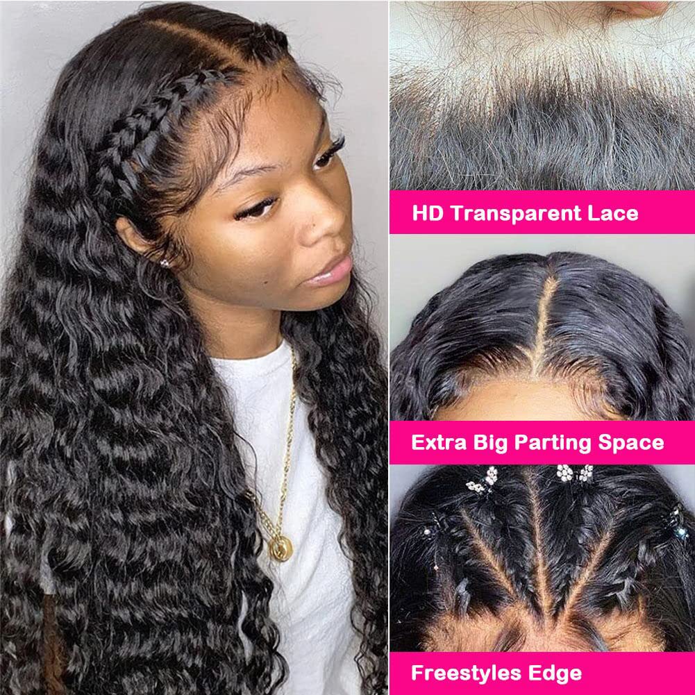 Nervoss Lace Frontal Wigs Human Hair Water Wave Wig HD Transparent Lace Front Wigs Human Hair Wet and Wavy Virgin Hair Wigs Pre Plucked Hairline