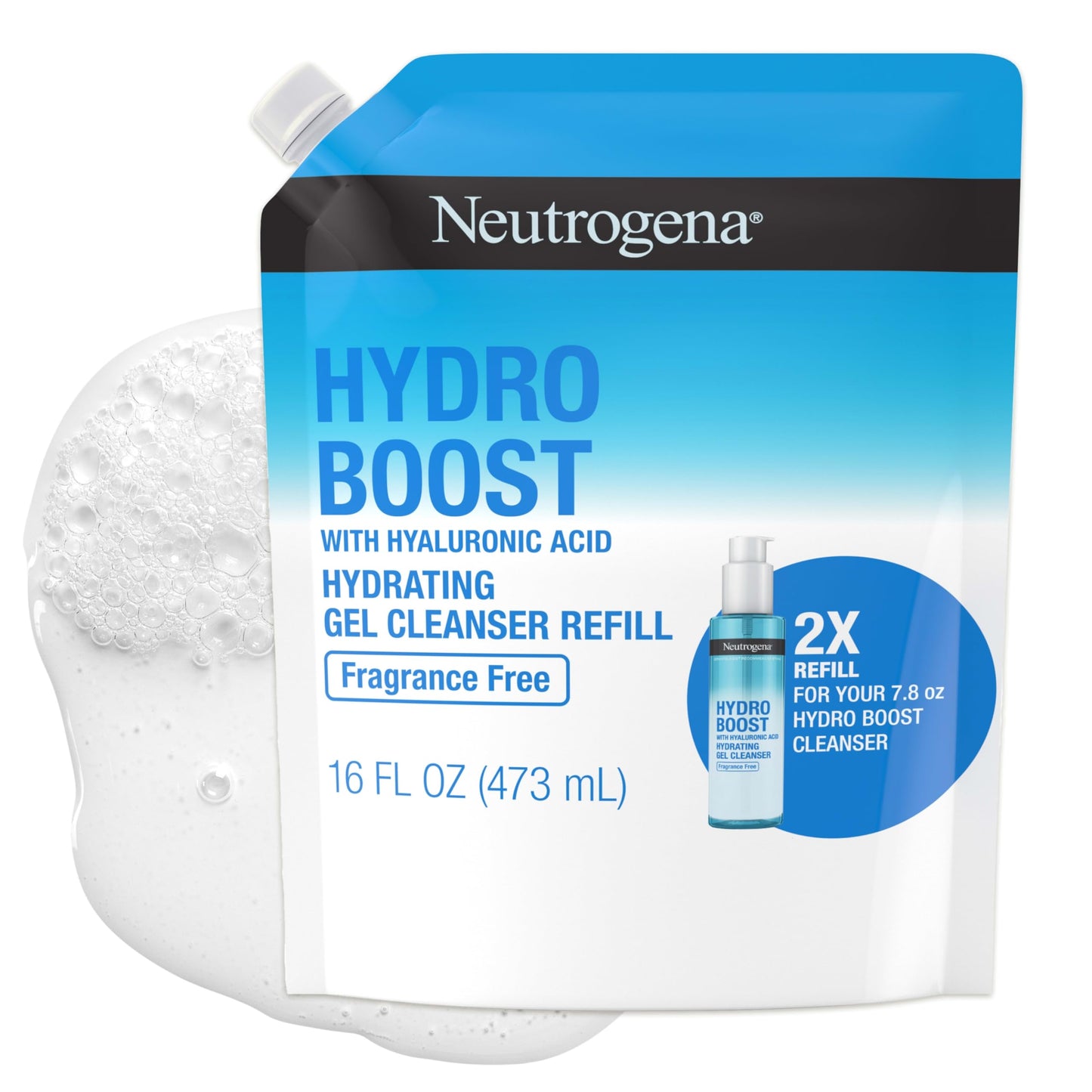Neutrogena Hydro Boost Fragrance Free Hydrating Gel Facial Cleanser with Hyaluronic Acid, Daily Foaming Face Wash & Makeup Remover, Gentle Face Wash