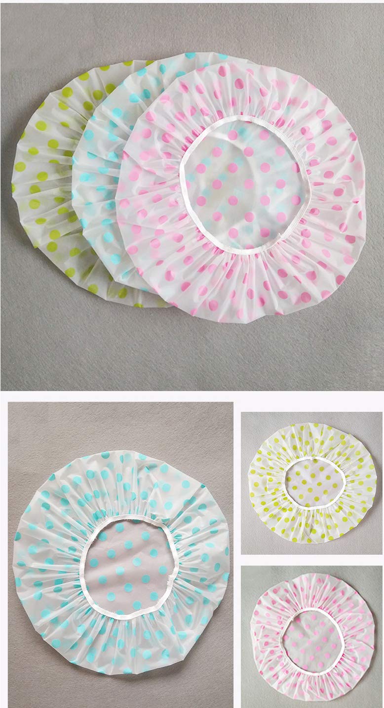 TCOTBE 6 Pieces Waterproof EVA Plastic Shower Cap,Elastic Reusable Bathing Cap,Beauty Salon Spa Lace Elastic Band Flower Printed Hat Environmental