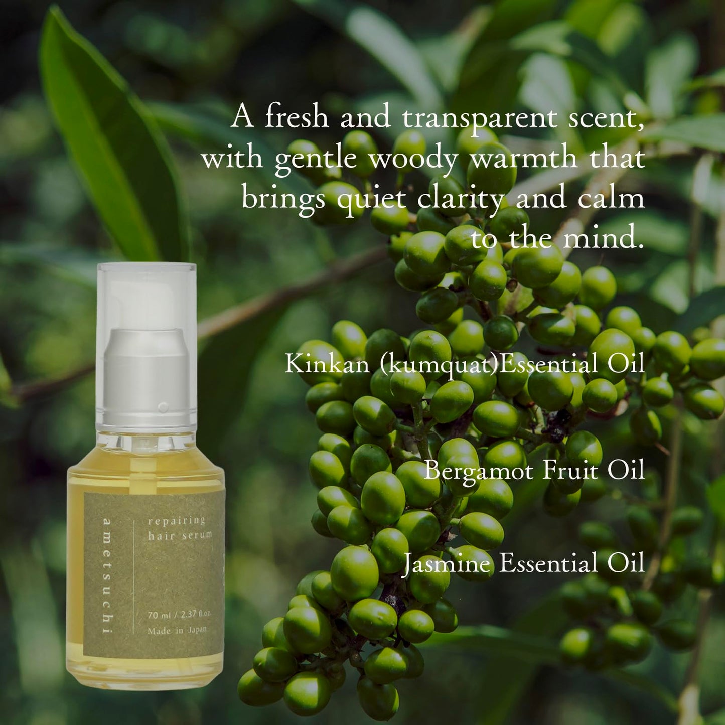 ametsuchi Repairing Hair Serum with Hinoki, Lightweight Oil, Revitalizes Dry or Damaged Hair and restores Shine, Made in Japan