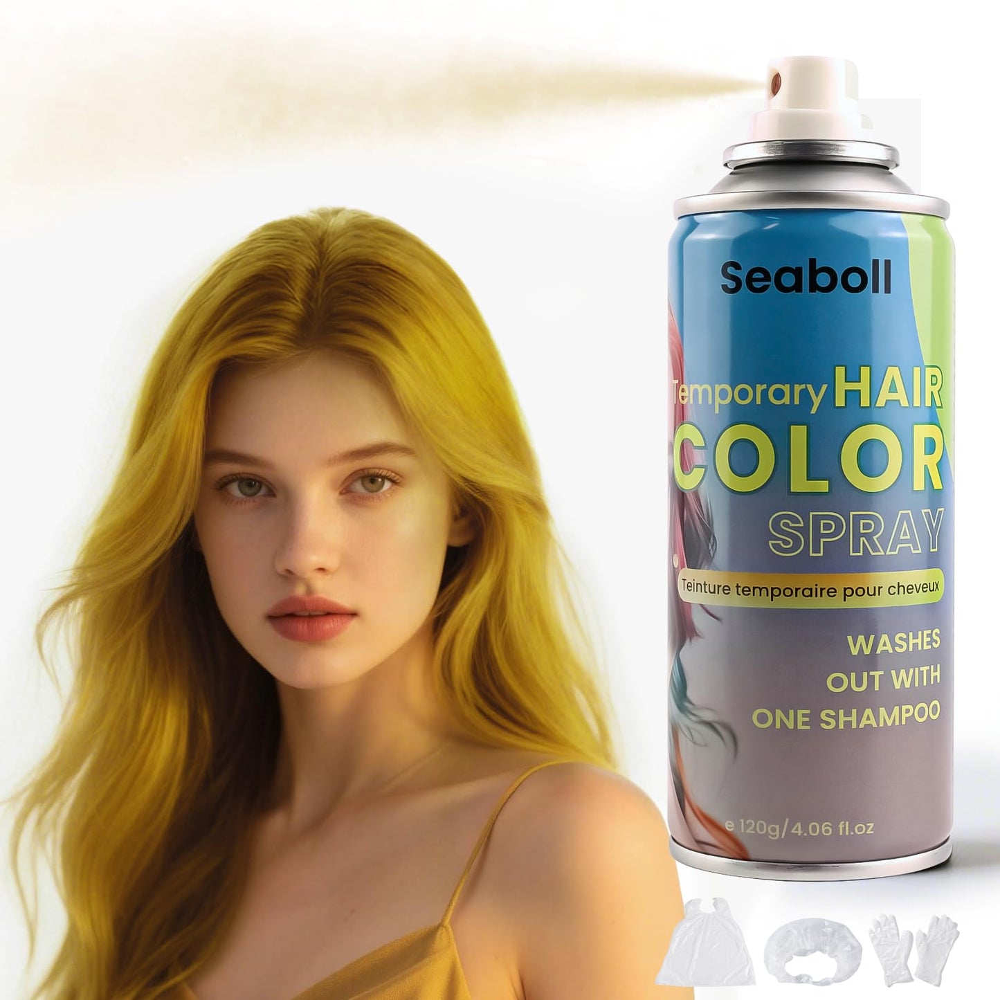 Blonde Hair Spray, Seaboll Temporary Hair Color Spray for Kids Women Men-4.06 oz-Safe Non Sticky Washable One Day Hair Dye Spray,Disposable