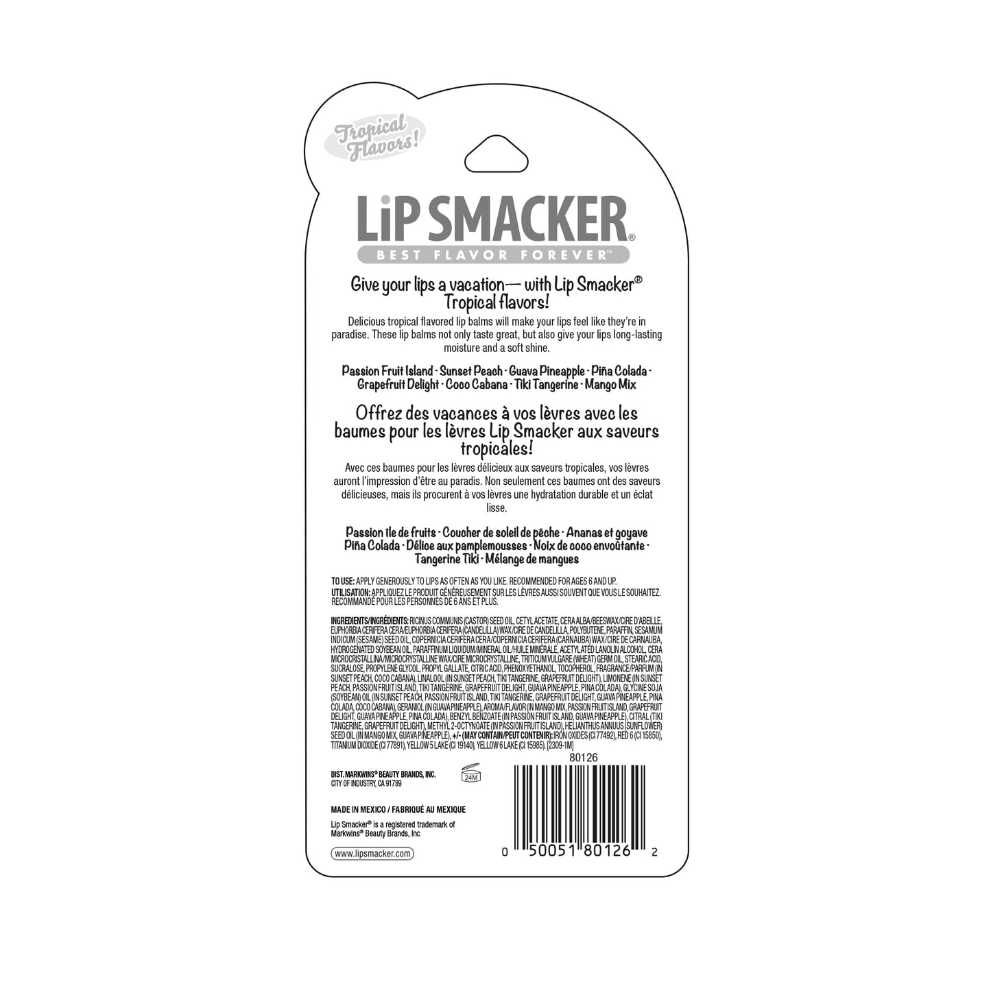 Lip Smacker Flavored Lip Balm Tropic Fever 8 Count (Pack of 1), Passion Fruit, Peach, Breezey-Teazey, Pina Colada, Grapefruit, Coca Cabana, Tangerine