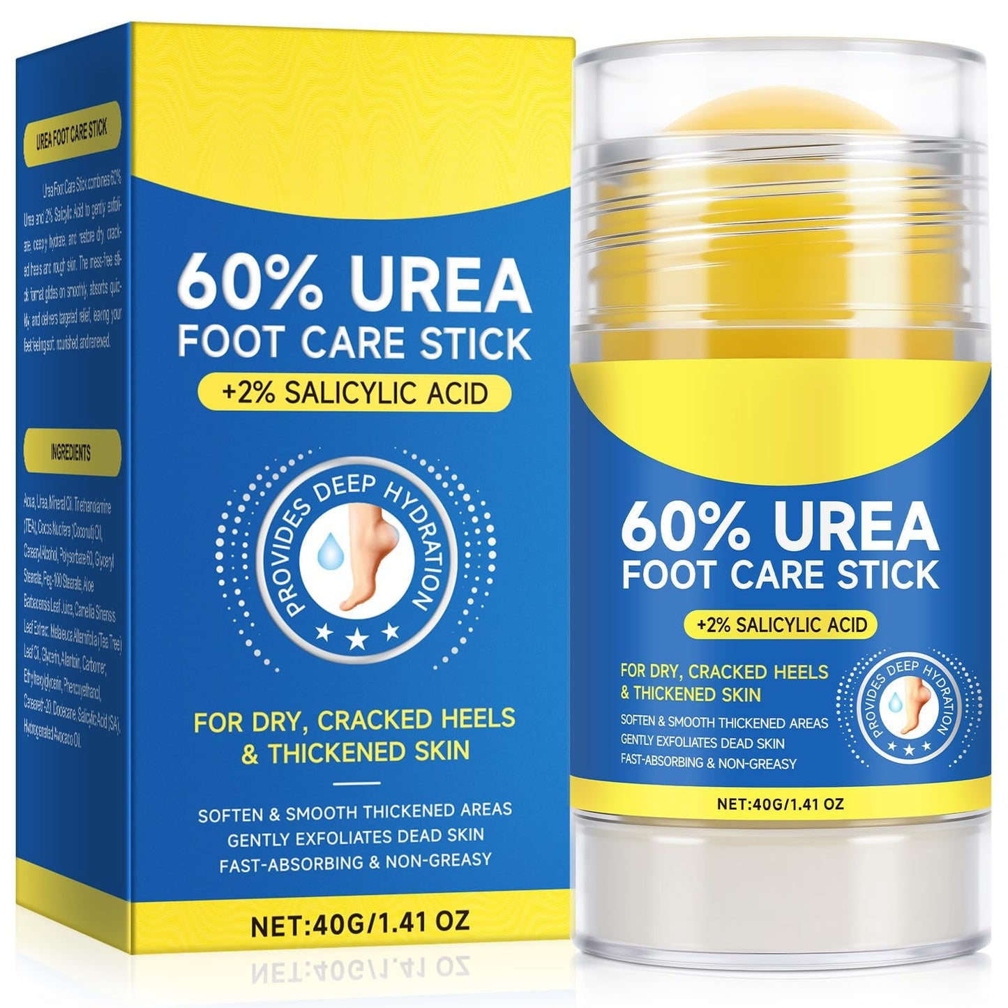 60% Urea Cream Stick plus 2% Salicylic Acid, Maximum Strength Urea Foot Cream Callus Remover for Dry Cracked Heels, Hands, Knees,Exfoliating Beauty and Personal Care flasture