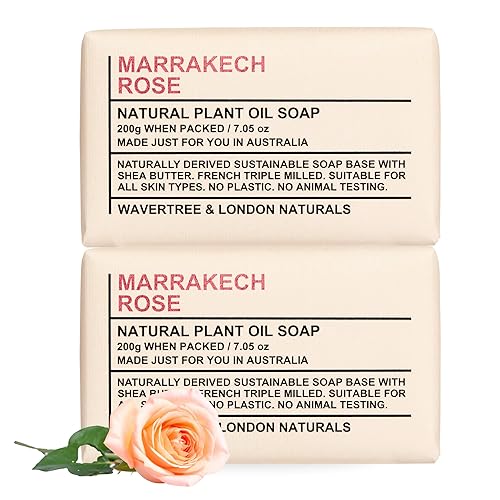 Wavertree & London Marakech Rose Scented Natural Soap Bars (2 Bars), 7oz Moisturizing French Triple Milled Soap enriched with shea butter - Plant Oil