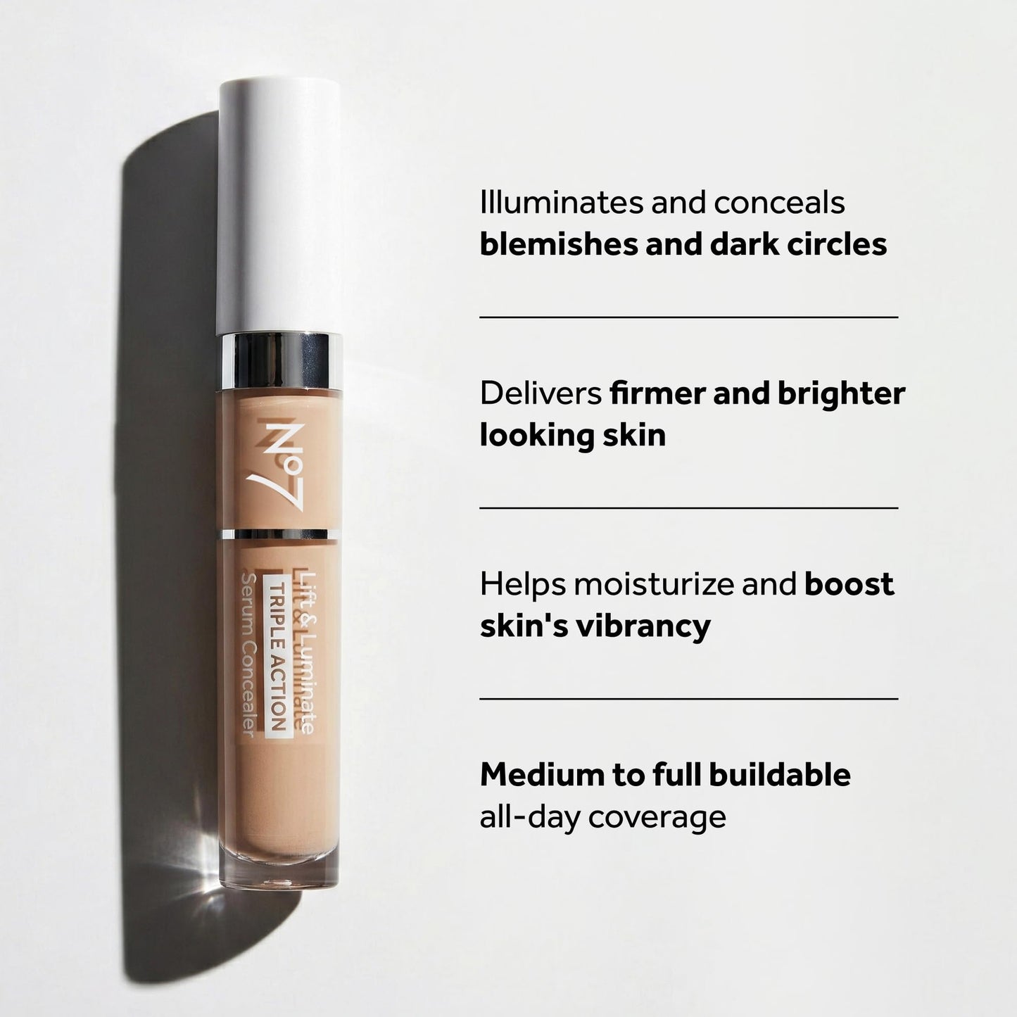 No7 Lift & Luminate Triple Action Serum Concealer - Light - Anti Aging Liquid Concealer Makeup for Blemishes & Dark Circles - Medium to Full Coverage Beauty and Personal Care No7