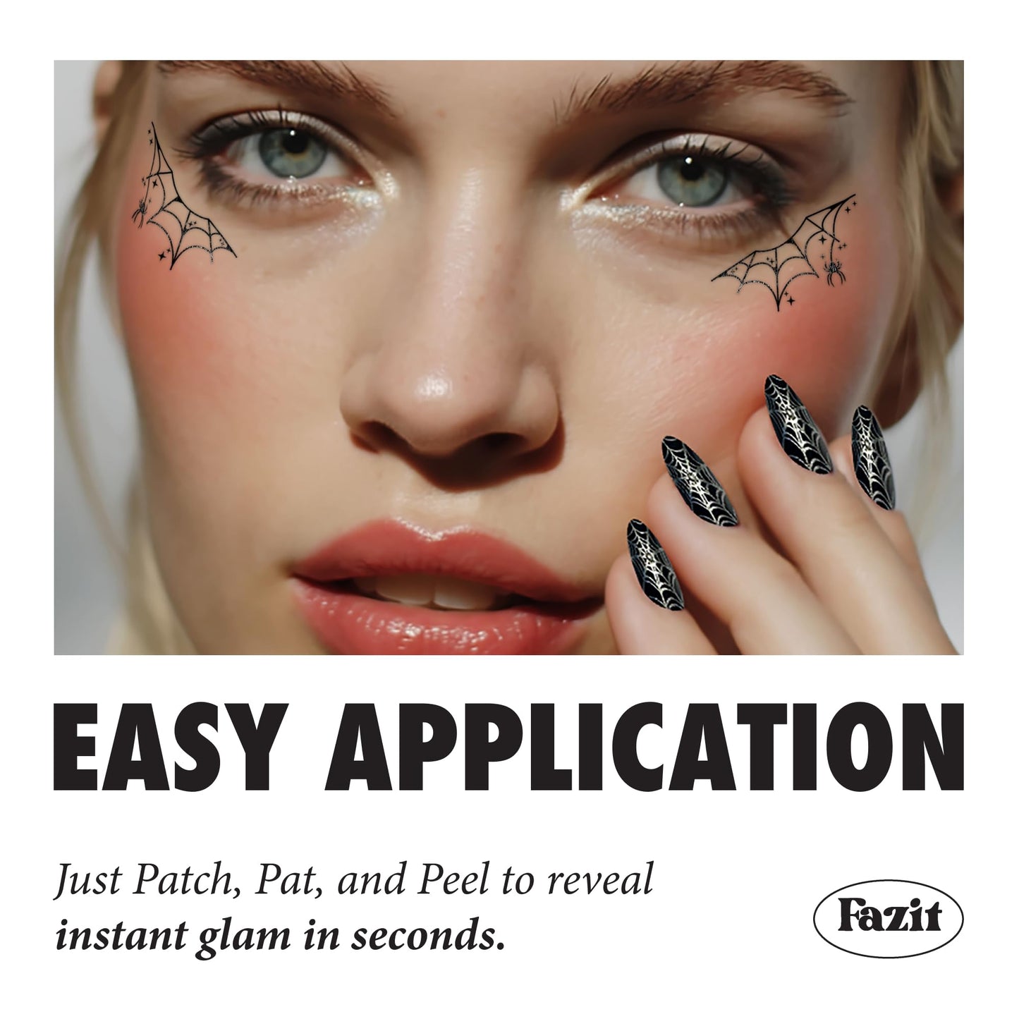 Fazit Makeup Patches - Halloween Webbed Speckles - Glow Up Make-Up Patches - Cute Glitter Makeup Accessories for Women - Cosmetic Glitter for Face