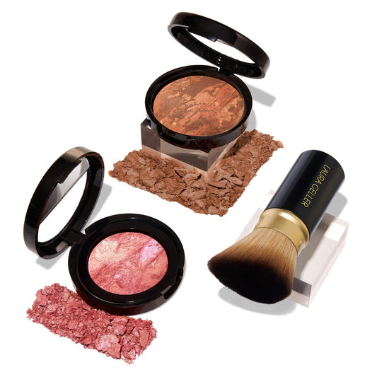 LAURA GELLER NEW YORK 40+ Club Blush-n-Balance 3pc Kit: Baked Balance-N-Brighten Color Correcting Foundation, Deep + Retractable Kabuki Brush + Baked