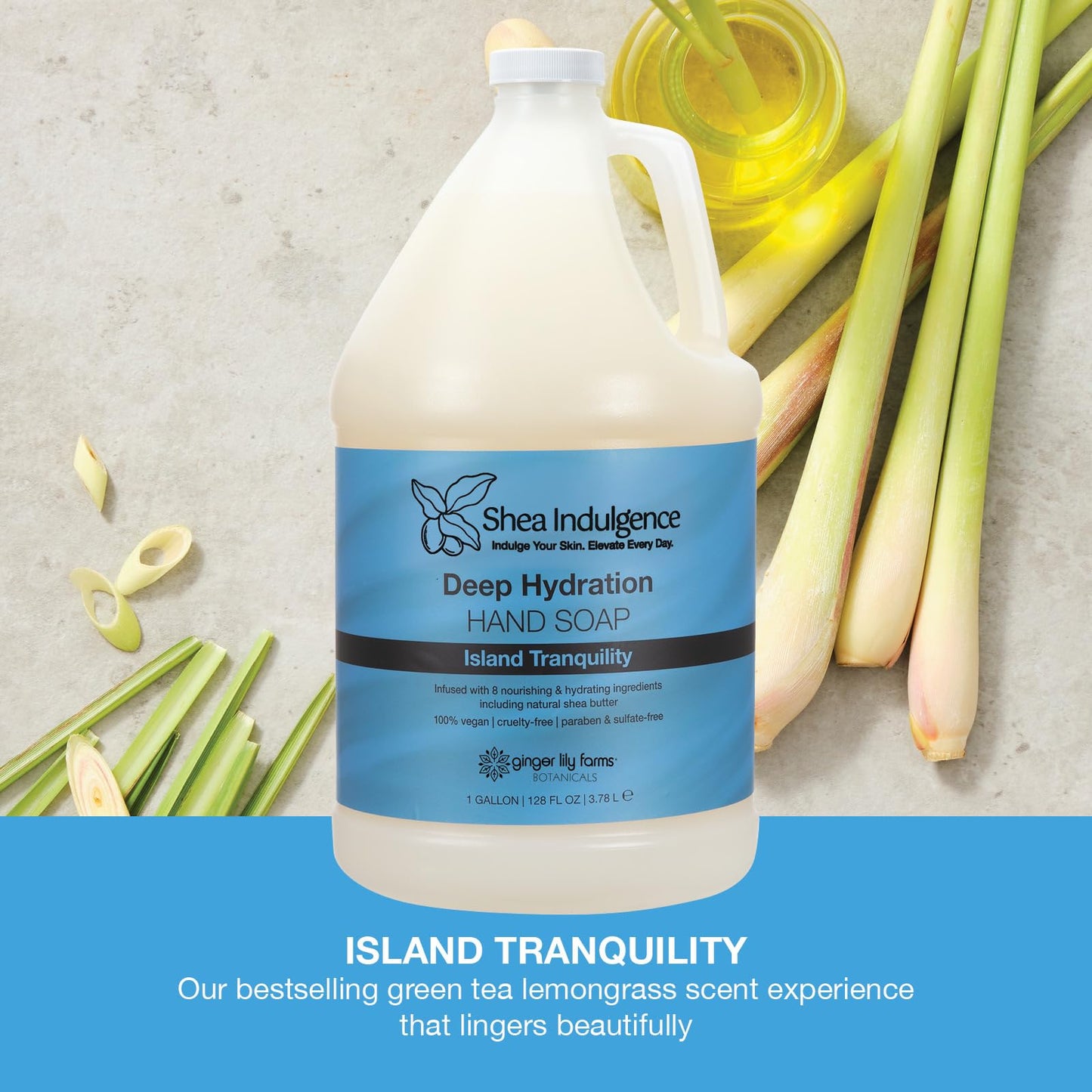 Ginger Lily Farms Botanicals Shea Indulgence Deep Hydration Liquid Hand Soap Refill, Island Tranquility, 100% Vegan & Cruelty-Free, Green Tea